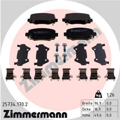Kuva ZIMMERMANN 25734.170.2 Jarrupalat akustisella kulumavaroittimella Ruuveilla Valokuva vastaa toimituslaajuutta, liukulevyllä JEEP: Cherokee V