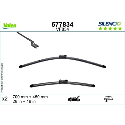 Kuva Pyyhkijänsulka Valeo 577834 Edessä Flatblade pyyhinsulka (rungoton) Pinnakiinnitys VOLKSWAGEN: ID.4, ID.5, SKODA: Enyaq IV SUV, AUDI: Q4 SUV