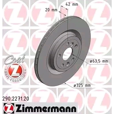Kuva ZIMMERMANN COAT Z 290.2271.20 Jarrulevyt 325 20 7/5 5 108 tuuletettu sisältä pinnoitettu JAGUAR: F Pace, XF Sedan, LAND ROVER: Range Rover Velar