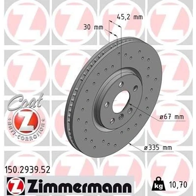 Kuva ZIMMERMANN SPORT COAT Z 150.2939.52 Jarrulevyt 335 30 6/5 5 112 tuuletettu sisältä, reijitetty pinnoitettu hiiliteräs MINI: Hatchback, Clubman