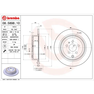 Kuva BREMBO 08.5898.10 Jarrulevyt 295 10 5 täysi Ruuveilla