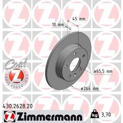 Kuva ZIMMERMANN COAT Z 430.2628.20 Jarrulevyt 264 10 6/5 5 110 täysi pinnoitettu OPEL: Zafira B