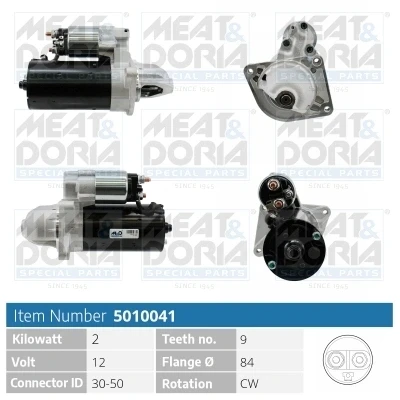 Kuva MEAT &amp; DORIA 5010041 Starttimoottori 12V 2kW 9 30 50 84mm IVECO: DAILY 3 Kasten/Kombi, 4 Kasten/Kombi