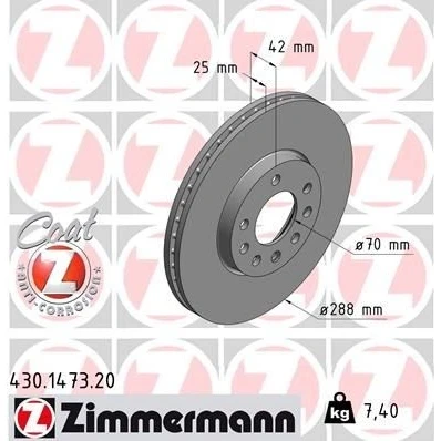 Kuva ZIMMERMANN COAT Z 430.1473.20 Jarrulevyt 288 25 8/5 5 110 tuuletettu sisältä pinnoitettu hiiliteräs SAAB: 9 Farmari, Sedan, 3 Hatchback