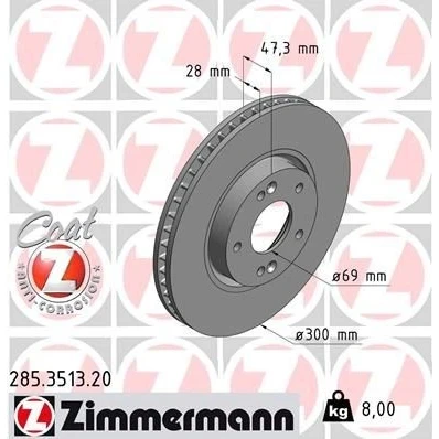 Kuva ZIMMERMANN COAT Z 285.3513.20 Jarrulevyt 300 28 7/5 5 114 tuuletettu sisältä pinnoitettu KIA: cee‘d II Sportswagon, Hatchback