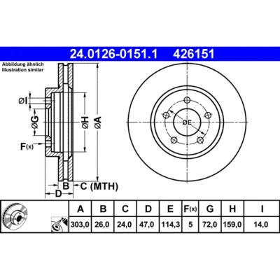 Kuva ATE 24.0126 0151.1 Jarrulevyt 303,0 26,0 5 114,3 Tuuletettu pinnoitettu FORD: Maverick SUV