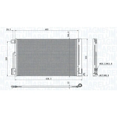 Kuva MAGNETI MARELLI 350203611000 Ilmastoinnin Lauhdutin Vedenerottimella 588x346,4x12 346,4 588 12 OPEL: Corsa E Hatchback, D Hatchback