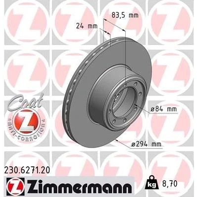 Kuva ZIMMERMANN COAT Z 230.6271.20 Jarrulevyt 294 24 8/8 8 108 tuuletettu sisältä pinnoitettu IVECO: DAILY V Van / Farmari, 4, 4 Kasten/Kombi