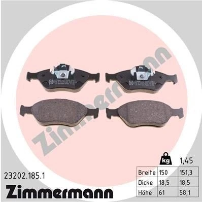 Kuva ZIMMERMANN 23202.185.1 Jarrupalat Valokuva vastaa toimituslaajuutta FORD: FIESTA 5, Fusion Farmari, 4, MAZDA: 2 Hatchback