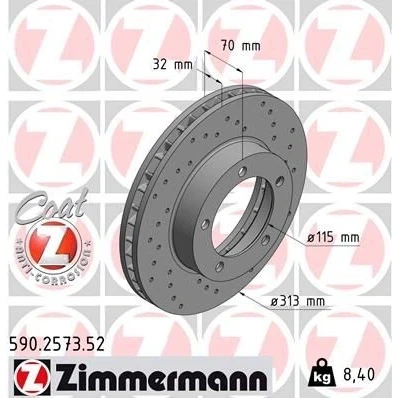Kuva ZIMMERMANN SPORT COAT Z 590.2573.52 Jarrulevyt 313 32 5/5 5 144 tuuletettu sisältä, reijitetty pinnoitettu TOYOTA: Land Cruiser 100