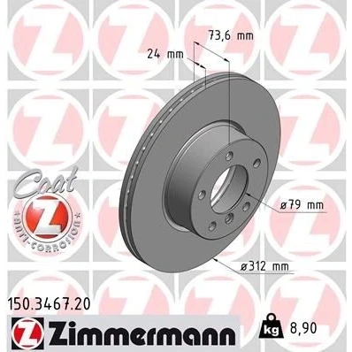 Kuva ZIMMERMANN COAT Z 150.3467.20 Jarrulevyt 312 24 6/5 5 120 tuuletettu sisältä pinnoitettu hiiliteräs BMW: 3 Sedan, Touring, Coupe