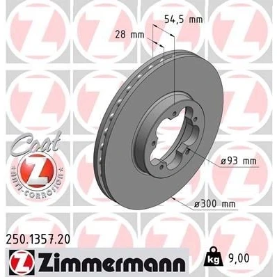 Kuva ZIMMERMANN COAT Z 250.1357.20 Jarrulevyt 300 28 5/5 5 111 tuuletettu sisältä pinnoitettu FORD: Transit Mk6 Van, Bussi, Tourneo