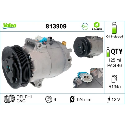 Kuva VALEO 813909 Ilmastoinnin Kompressori CVC 12 PAG 46 R 134a kompressoriöljyllä REMANUFACTURED OPEL: Astra J Sports Tourer, GTC