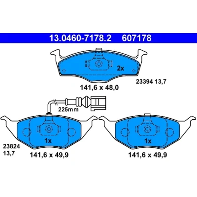 Kuva ATE 13.0460 7178.2 Jarrupalat Sis. kulumisenilmaisimen AUDI: A2