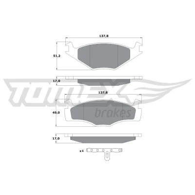 Kuva TOMEX brakes TX 10 141 Jarrupalat Etuakseli Tarvikkeilla VOLKSWAGEN: Polo II Hatchback, III Derby II, SEAT: Córdoba I Sedan, Ibiza 2