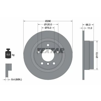 Kuva TEXTAR PRO 92261003 Jarrulevyt 290 11 05/06 120 täysi pinnoitettu Ilman pyöränkiinnityspultteja, pyörännapaa BMW: 1 Hatchback, 2 Coupe