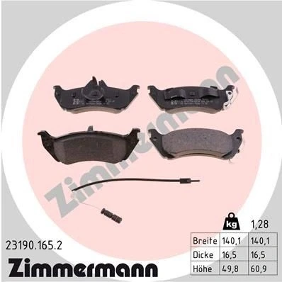 Kuva ZIMMERMANN 23190.165.2 Jarrupalat Sis. kulumisenilmaisimen Valokuva vastaa toimituslaajuutta MERCEDES BENZ: ML sarja