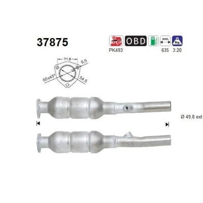 Kuva AS 37875 Katalysaattori 635mm VOLKSWAGEN: Golf 4, 4 Variant, 5, SKODA: Octavia 2 Combi, I Hatchback, II Hatchback