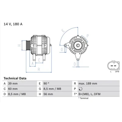 Kuva BOSCH 0 986 081 230 Laturi 14V 180A VOLKSWAGEN: Passat B7 Variant, B6 CC, DODGE: Journey MPV, SKODA: Superb II Farmari