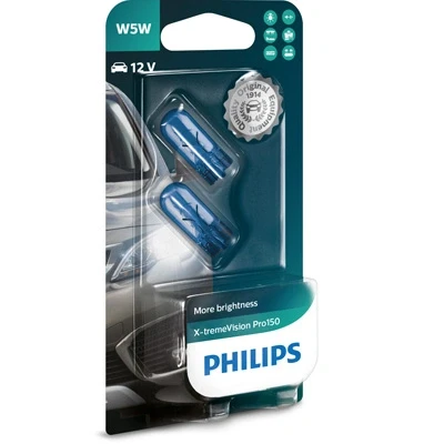 Kuva Polttimo PHILIPS X tremeVision Pro150 W5W W2,1x9,5d, takana, Edessä, Edessä ja Asennus sivulle, Auton takalasi, takaluukku, Lokasuoja, J