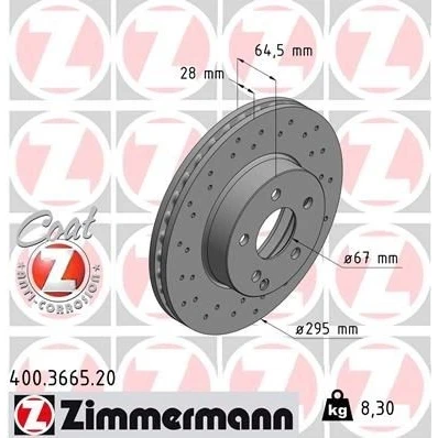 Kuva ZIMMERMANN COAT Z 400.3665.20 Jarrulevyt 295 28 6/5 5 112 tuuletettu sisältä, reijitetty pinnoitettu hiiliteräs MERCEDES BENZ: C sarja T modell