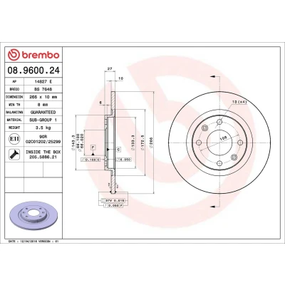 Kuva BREMBO 08.9600.24 Jarrulevyt 266 10 4 täysi Ruuveilla