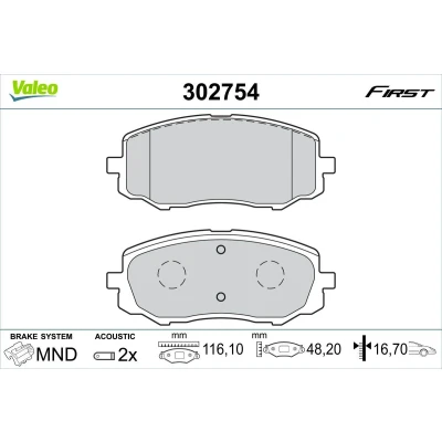Kuva VALEO 302754 Jarrupalat Etuakseli Sis. kulumisenilmaisimen Huudonvaimennuspellillä HYUNDAI: i20 I Hatchback