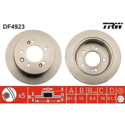 Kuva TRW DF4923 Jarrulevyt 262 10 5 114,3 täysi Lakattu KIA: Optima / K5