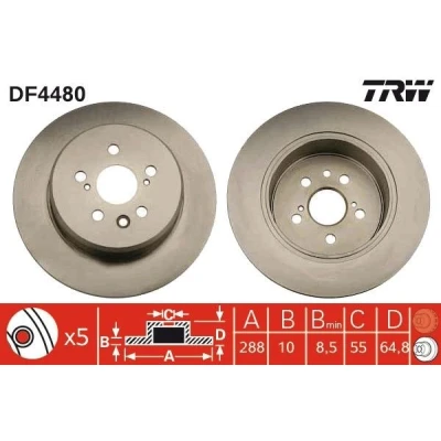 Kuva TRW DF4480 Jarrulevyt 288 10 5 100 täysi Lakattu TOYOTA: Avensis I Farmari, Sedan, Liftback
