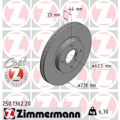 Kuva ZIMMERMANN COAT Z 250.1362.20 Jarrulevyt 278 23 4/4 4 108 tuuletettu sisältä pinnoitettu FORD: FIESTA 6, B Max, 6 Van