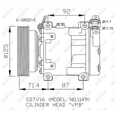 Kuva NRF 32267 Ilmastoinnin Kompressori SD7V16 12 PAG 46 kompressoriöljyllä RENAULT: CLIO 2