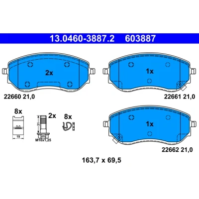 Kuva ATE 13.0460 3887.2 Jarrupalat akustisella kulumavaroittimella Jarrusatulan ruuveilla Tarvikkeilla NISSAN: NP300 Navara Pick up