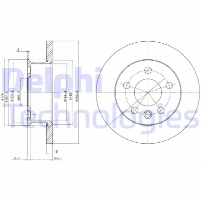 Kuva DELPHI BG2716 Jarrulevyt 260 16 5 täysi rasvattu käsittelemätön ilman pyöränlaakeria, ABS sensorirengasta VOLKSWAGEN: Transporter 4