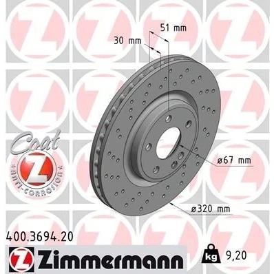 Kuva ZIMMERMANN COAT Z 400.3694.20 Jarrulevyt 320 30 6/5 5 112 tuuletettu sisältä, reijitetty pinnoitettu hiiliteräs MERCEDES BENZ: B sarja, CLA Coupe