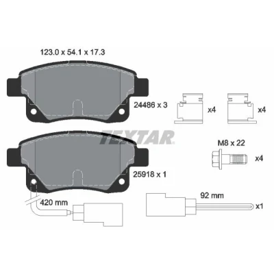 Kuva TEXTAR 2448601 Jarrupalat Sis. kulumisenilmaisimen Jarrusatulan ruuveilla Tarvikkeilla FORD: Transit Mk6 Van, Bussi, Tourneo