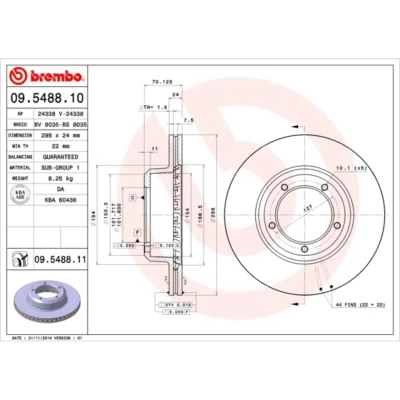 Kuva BREMBO COATED DISC LINE 09.5488.11 Jarrulevyt 298 24 5 tuuletettu sisältä pinnoitettu