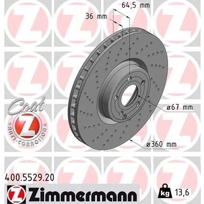 Kuva ZIMMERMANN COAT Z 400.5529.20 Jarrulevyt 360 36 6/5 5 112 tuuletettu sisältä, reijitetty pinnoitettu
