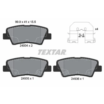 Kuva TEXTAR 2493401 Jarrupalat akustisella kulumavaroittimella Tarvikkeilla HYUNDAI: Sonata V, Tucson, Elantra V Sedan, SSANGYONG: Korando III SUV