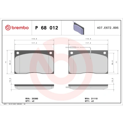 Kuva BREMBO P 68 012 Jarrupalat Sis. kulumisenilmaisimen Ilman tarvikkeita JAGUAR: XJ Coupe, XJS Cabriolet, Sedan, RENAULT: MASTER 1 Kasten