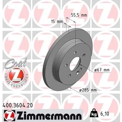 Kuva ZIMMERMANN COAT Z 400.3604.20 Jarrulevyt 285 15 6/5 5 112 täysi pinnoitettu MERCEDES BENZ: ML sarja