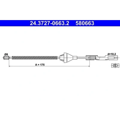 Kuva ATE 24.3727 0663.2 Käsijarruvaijeri 175 FORD: Focus Mk1 Farmari, FIESTA 5, Hatchback