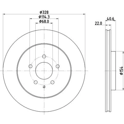 Kuva HELLA Jarrulevy 22mm 05/06 114,3mm tuuletettu sisältä pinnoitettu 8DD 355 135 281 K20F26251 Jarrulevyt