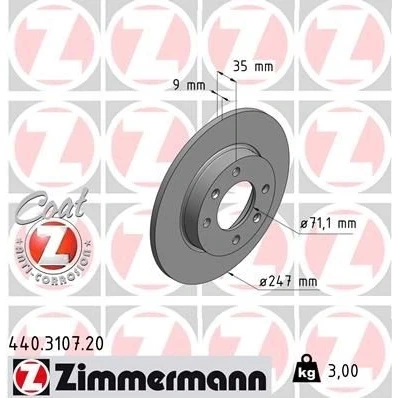 Kuva ZIMMERMANN COAT Z 440.3107.20 Jarrulevyt 247 9 6/4 4 108 täysi pinnoitettu CITROËN: C4 I Hatchback, Coupe, C3 II, PEUGEOT: 307 Hatchback