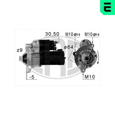 Kuva ERA 220660A Starttimoottori 12V 1,4kW 9 30 50 64mm PEUGEOT: 607 Sedan, 206 Hatchback, Expert I Van, CITROËN: Jumpy C4 Coupe