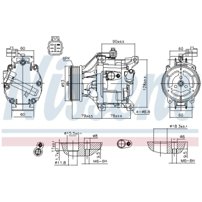 Kuva NISSENS 890036 Ilmastoinnin Kompressori SC5A06C 12 PAG 46 R 134a TOYOTA: Corolla IX Station Wagon, Verso, Hatchback