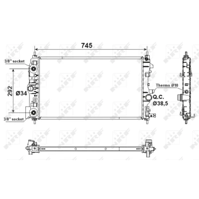 Kuva NRF 53159 Jäähdytin Alumiini 680 387 27 asennusosilla Jäähdytysrivat juotetut CHEVROLET: Cruze Farmari, Sedan, Orlando