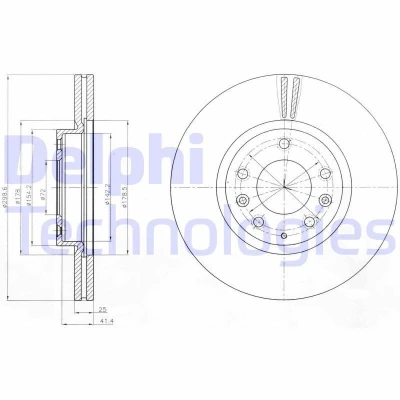Kuva DELPHI BG4255C Jarrulevyt 299 25 5 Tuuletettu pinnoitettu käsittelemätön ilman pyöränlaakeria, ABS sensorirengasta MAZDA: 6 Farmari, Hatchback