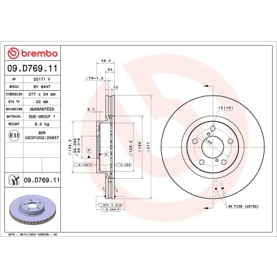 Kuva BREMBO 09.D769.11 Jarrulevyt 277 24 5 tuuletettu sisältä pinnoitettu SUBARU: XV II