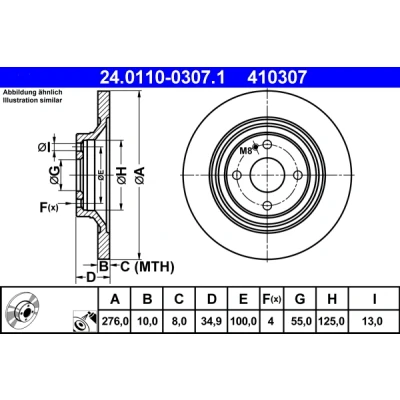 Kuva ATE 24.0110 0307.1 Jarrulevyt 276,0 10,0 4 100,0 täysi pinnoitettu MAZDA: MX 5 2