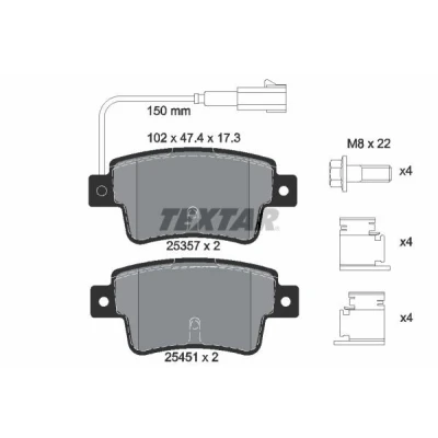 Kuva TEXTAR 2535701 Jarrupalat kulumisvaroitinkoskettimella FIAT: Punto Evo Hatchback